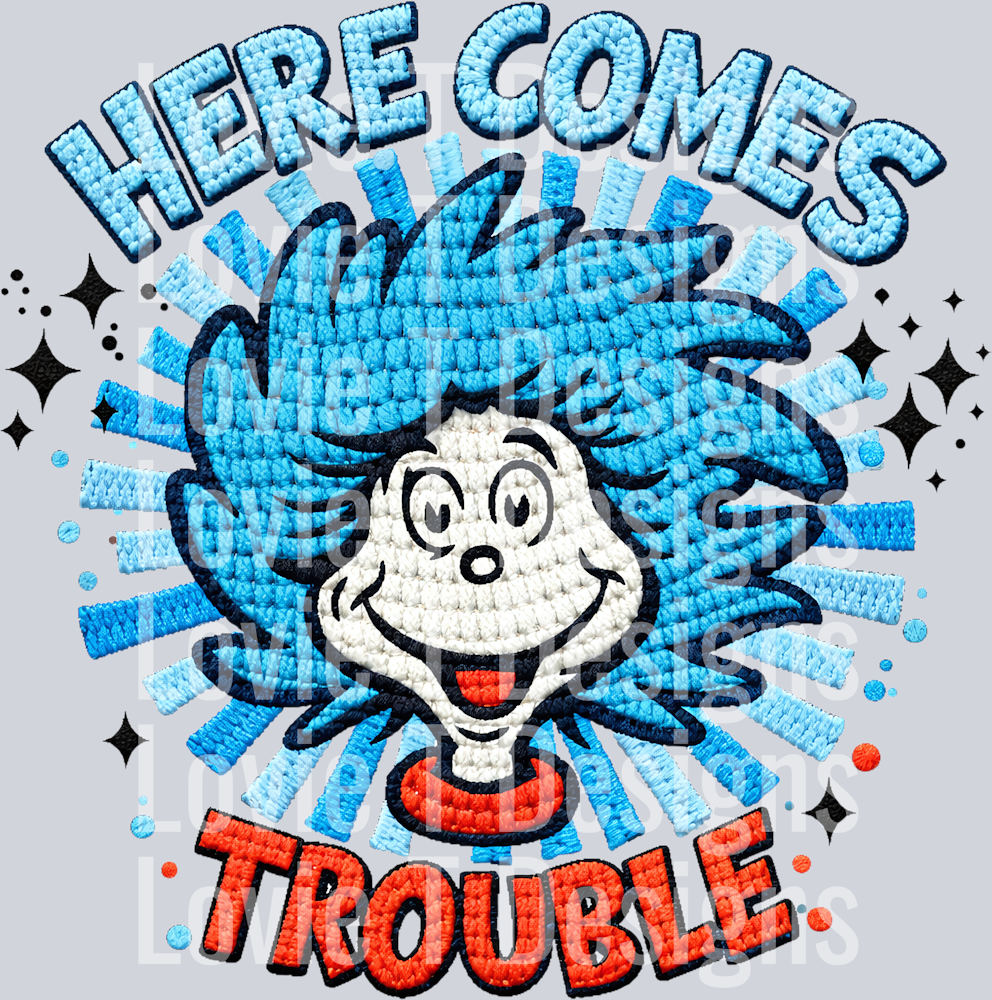 HERE COMES TROUBLE FAUX EMBROIDERY