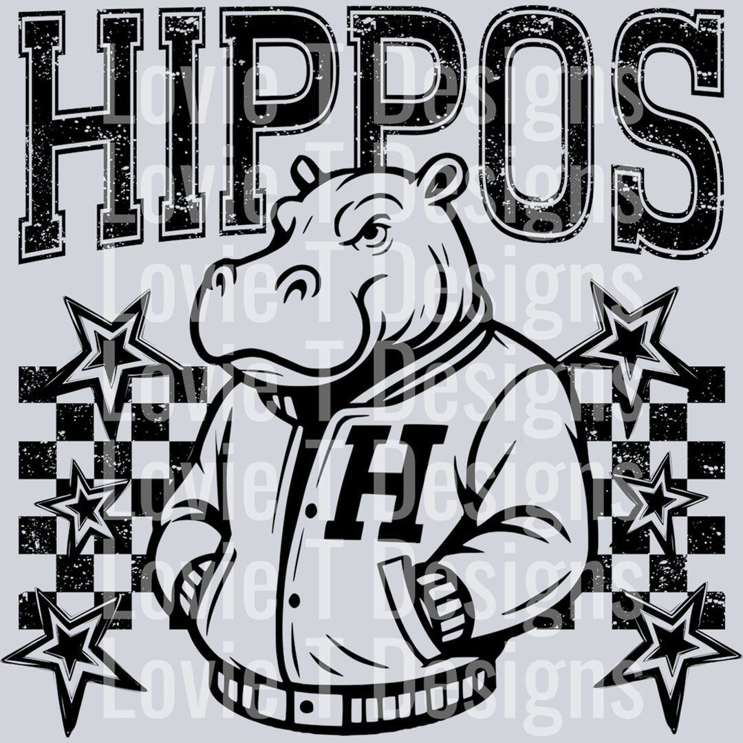 Hippos Checkered and Stars – DTF Transfer – product image