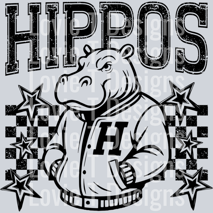 Hippos Checkered and Stars – DTF Transfer – product image