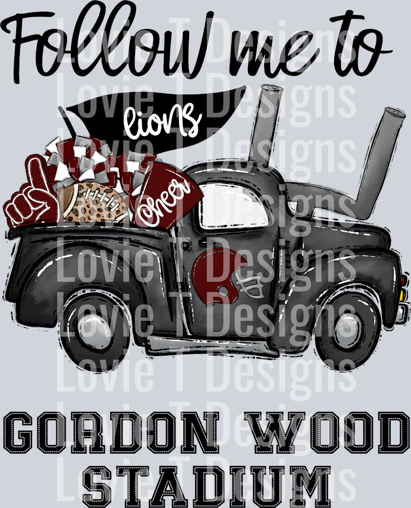 HOCO Truck Maroon and Gray GORDON WOOD STADIUM LIONS