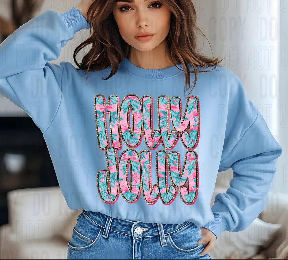 Holly Jolly Pink DTF transfer design – image 1