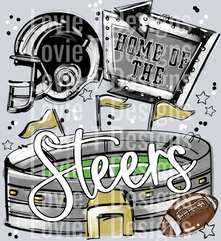 HOME OF THE STADIUMS BLACK AND VEGAS GOLD STEERS