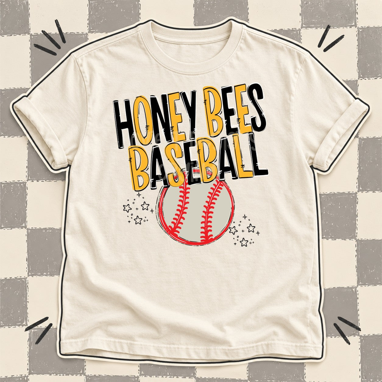 Team Go Baseball Mascots Honey Bees Black Yellow Gold design