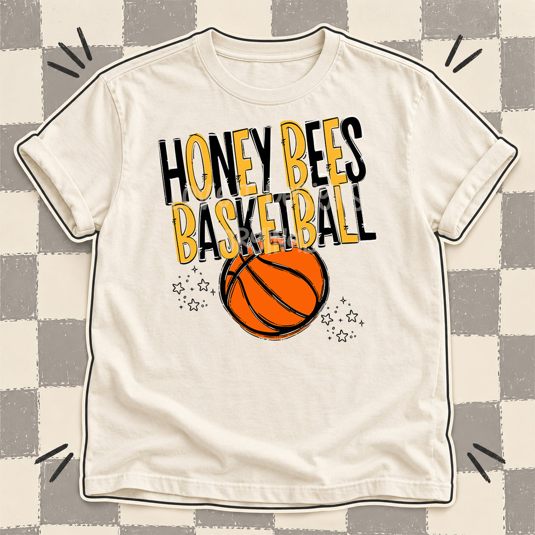 Honey Bees Black Yellow Gold Team Go Basketball Mascots DTF transfer