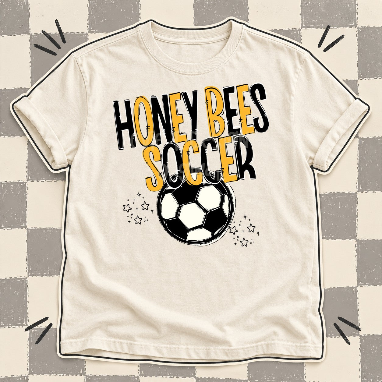 Team Go Soccer Mascots Honey Bees Black Yellow Gold design