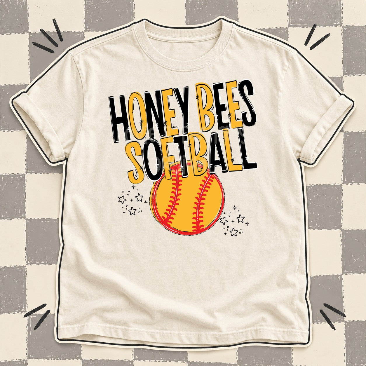Team Go Softball Mascots Honey Bees Black Yellow Gold design