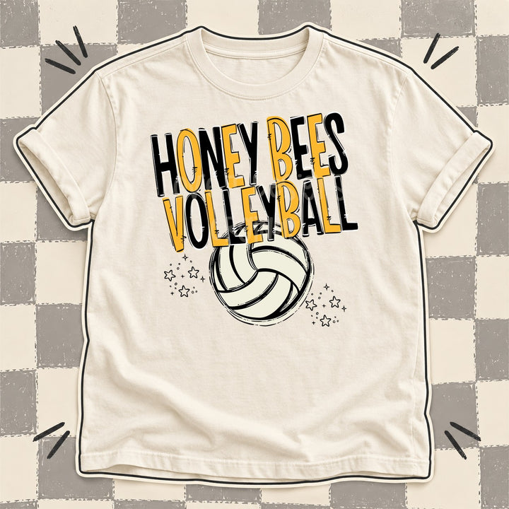 Honey Bees Black Yellow Gold Team Go Volleyball Mascots DTF transfer mockup