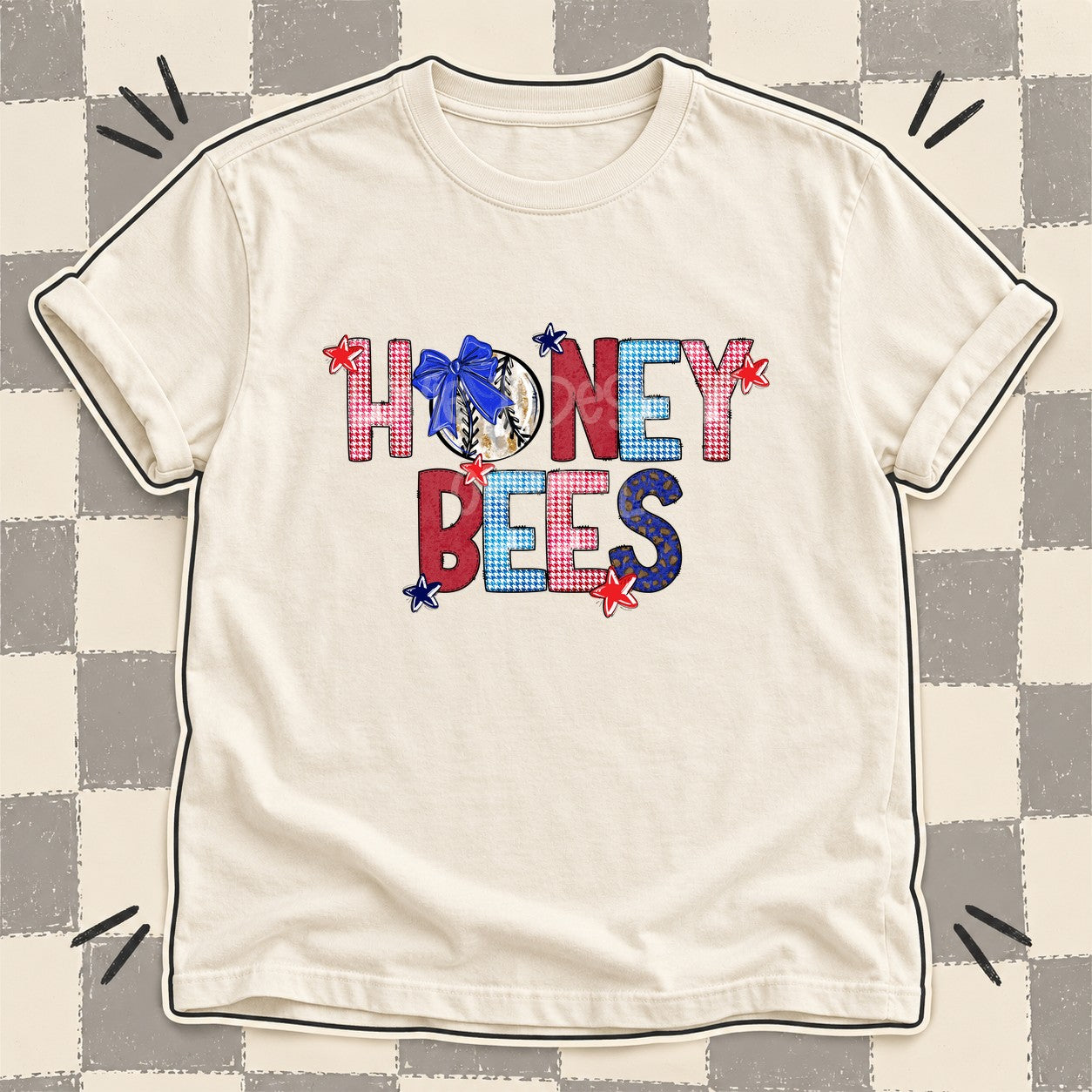 Mixed Doodle Baseball Mascots – Red and Royal Honey Bees design