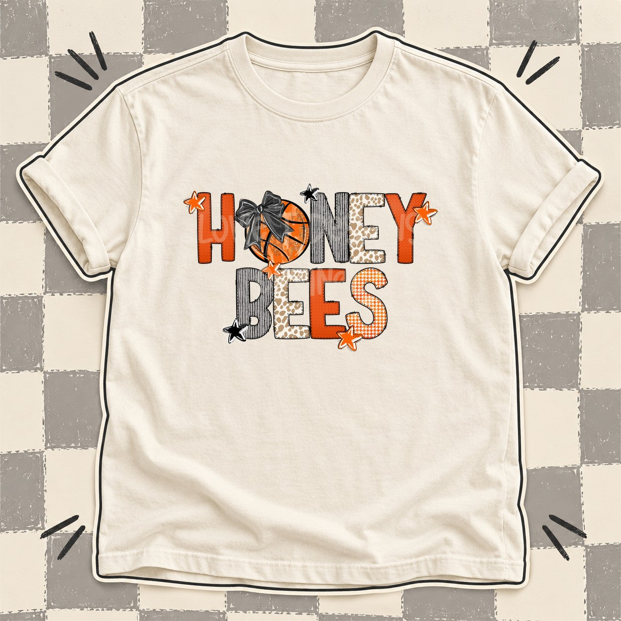 Mixed Doodle Basketball Mascots – Hoops Houndstooth Honey Bees design