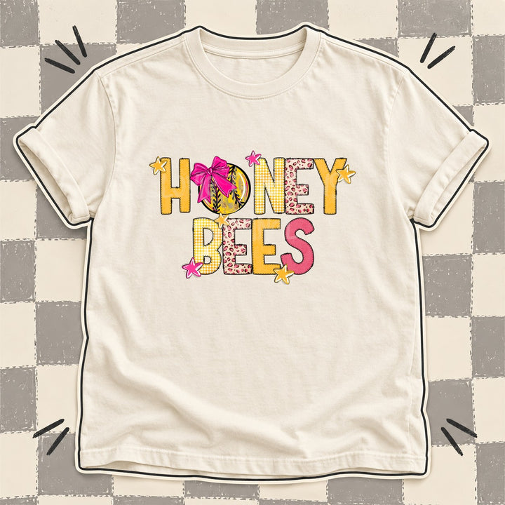 Honey Bees Mixed Doodle Softball Mascots – Stitched Softball DTF transfer mockup