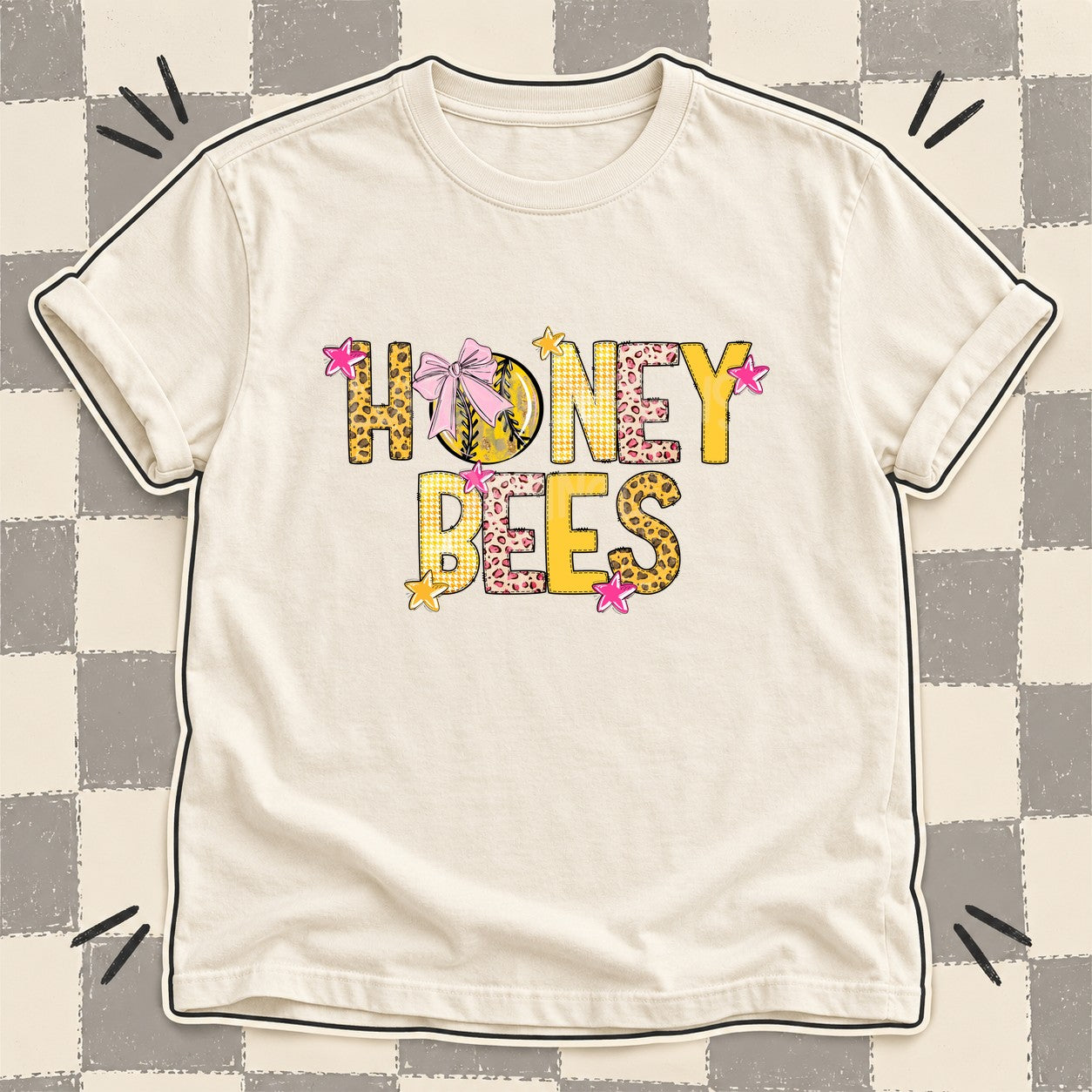 Mixed Doodle Softball Mascots – Sunshine Leopard Honey Bees design
