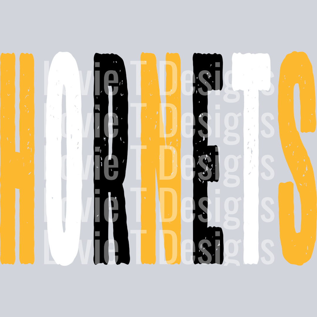 Hornets Grunge Mascot Oversized Yellow Gold Black and White – DTF Transfer – product image