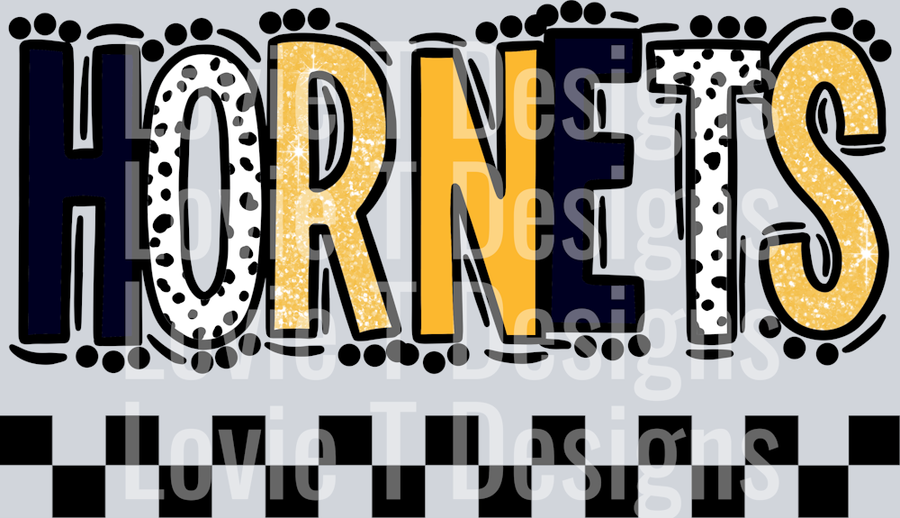 HORNETS NAVY AND ATH GOLD DOODLE DOT