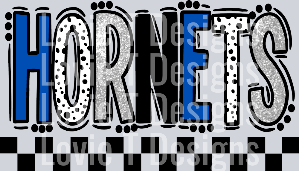 Hornets Royal Blue Silver Doodle Dot Alpha