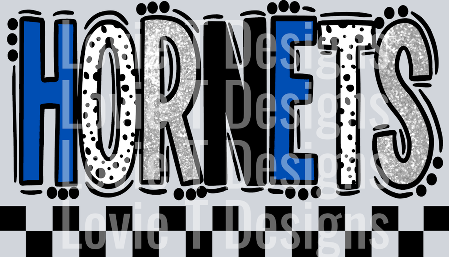 Hornets Royal Blue Silver Doodle Dot Alpha