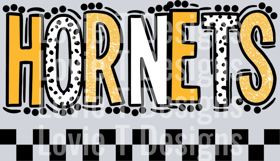 HORNETS WHITE AND ATH GOLD DOODLE DOT