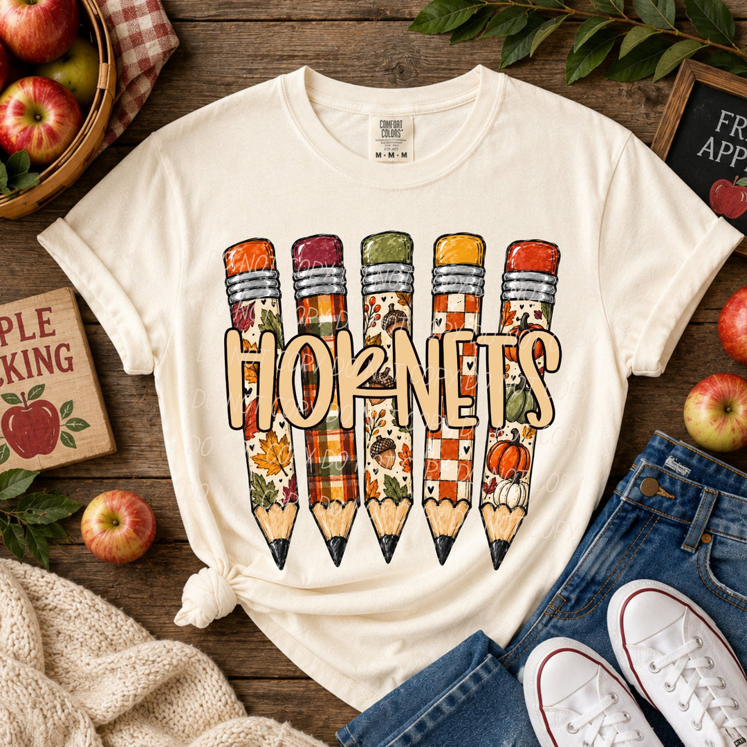 Fall Pencil Mascots Hornets DTF transfer mockup