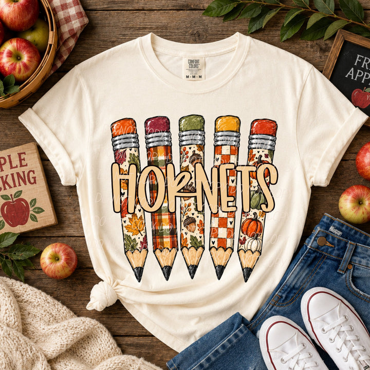 Fall Pencil Mascots Hornets DTF transfer mockup
