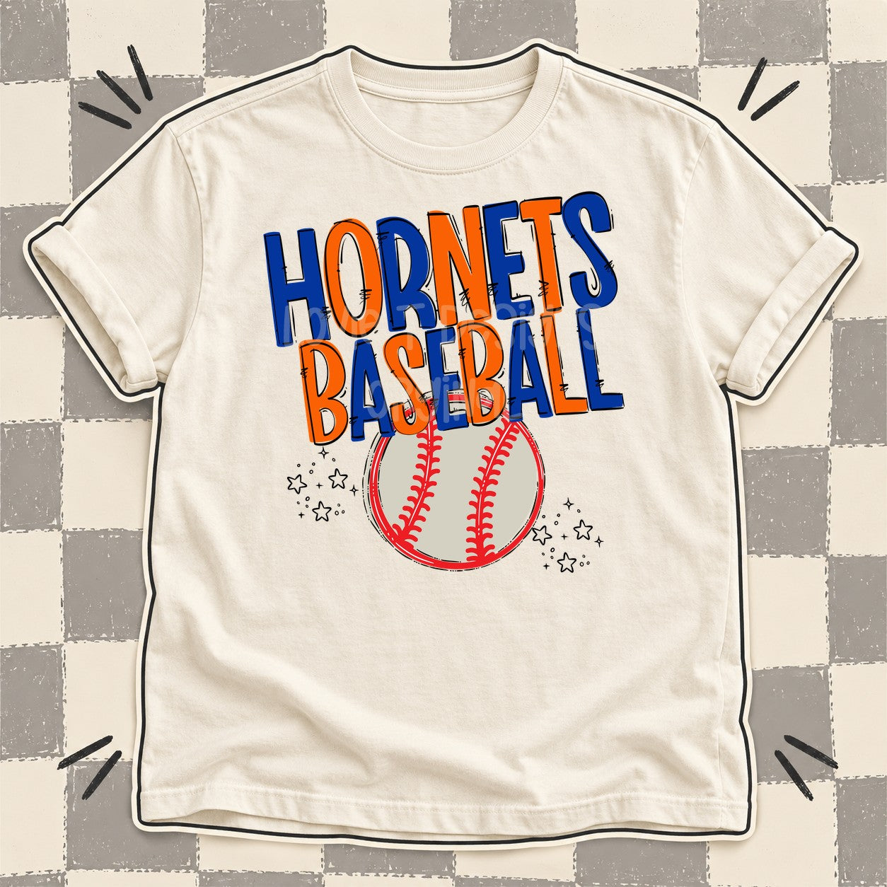 Team Go Baseball Mascots Hornets Royal Blue Orange design