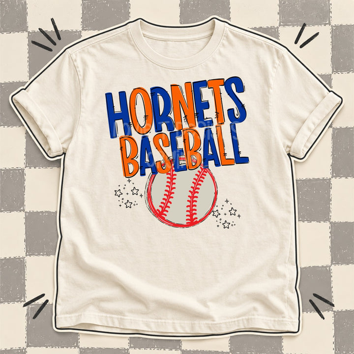 Hornets Royal Blue Orange Team Go Baseball Mascots DTF transfer mockup
