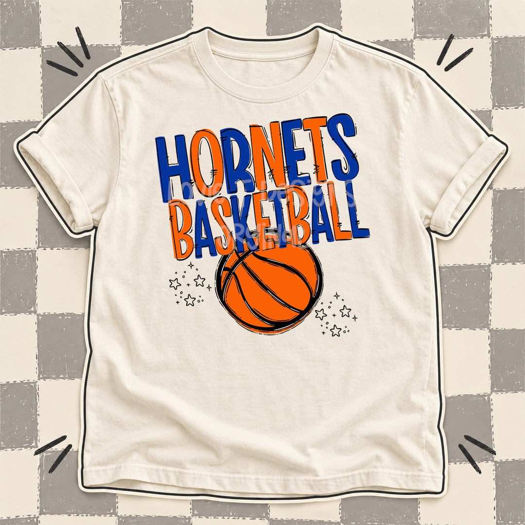Hornets Royal Blue Orange Team Go Basketball Mascots DTF transfer