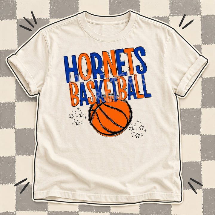 Hornets Royal Blue Orange Team Go Basketball Mascots DTF transfer