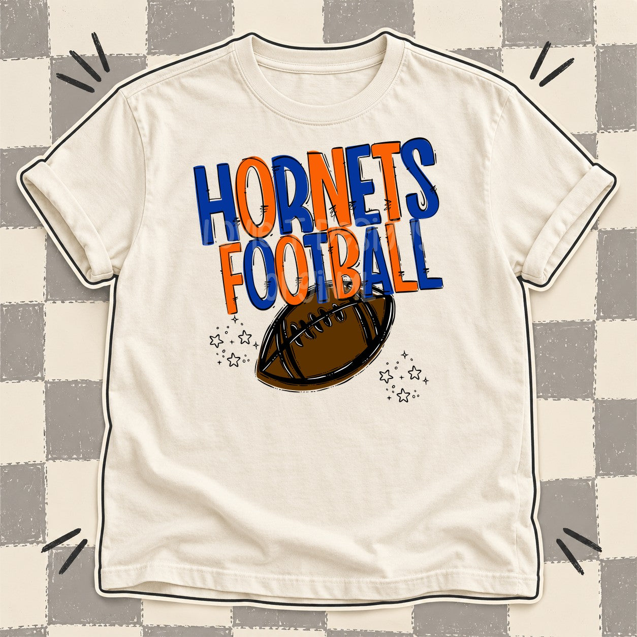 Team Go Football Mascots Hornets Royal Blue Orange design