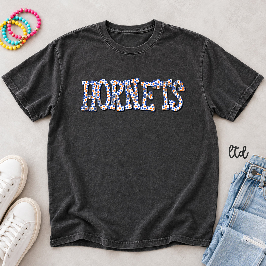 Hornets Royal Blue Orange Polka Dot Mascots DTF transfer mockup
