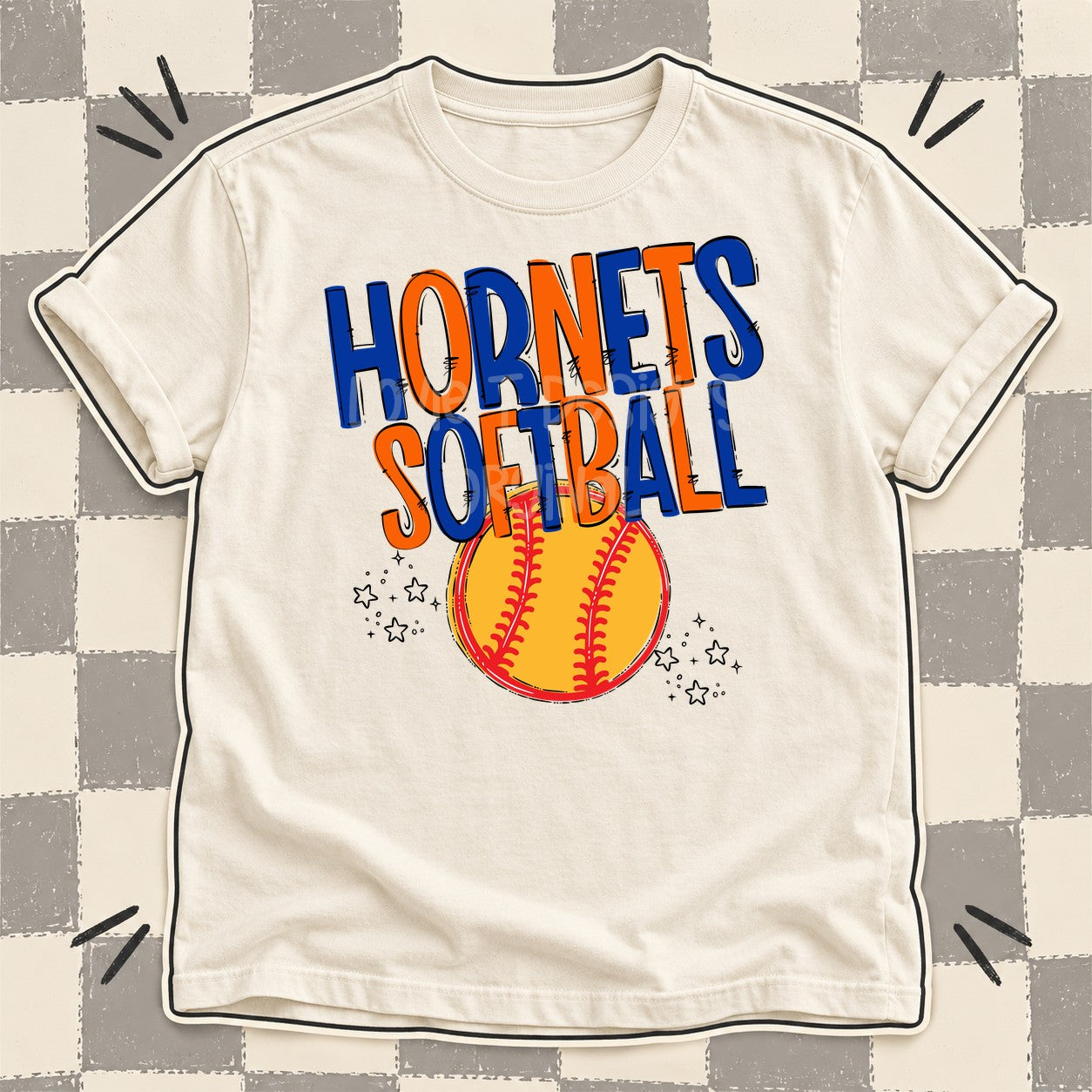 Team Go Softball Mascots Hornets Royal Blue Orange design