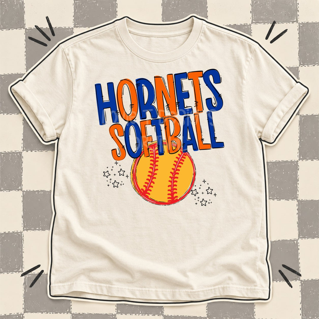 Hornets Royal Blue Orange Team Go Softball Mascots DTF transfer mockup