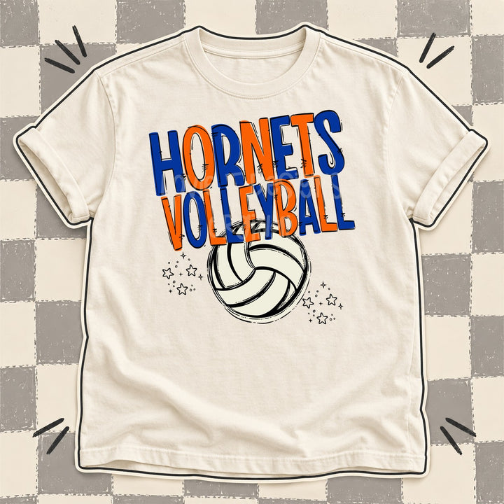 Hornets Royal Blue Orange Team Go Volleyball Mascots DTF transfer mockup