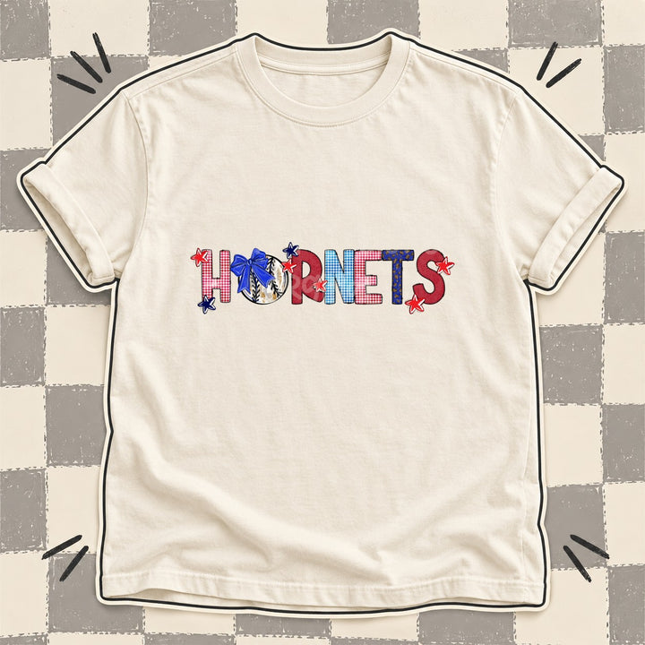 Hornets Mixed Doodle Baseball Mascots – Red and Royal DTF transfer mockup