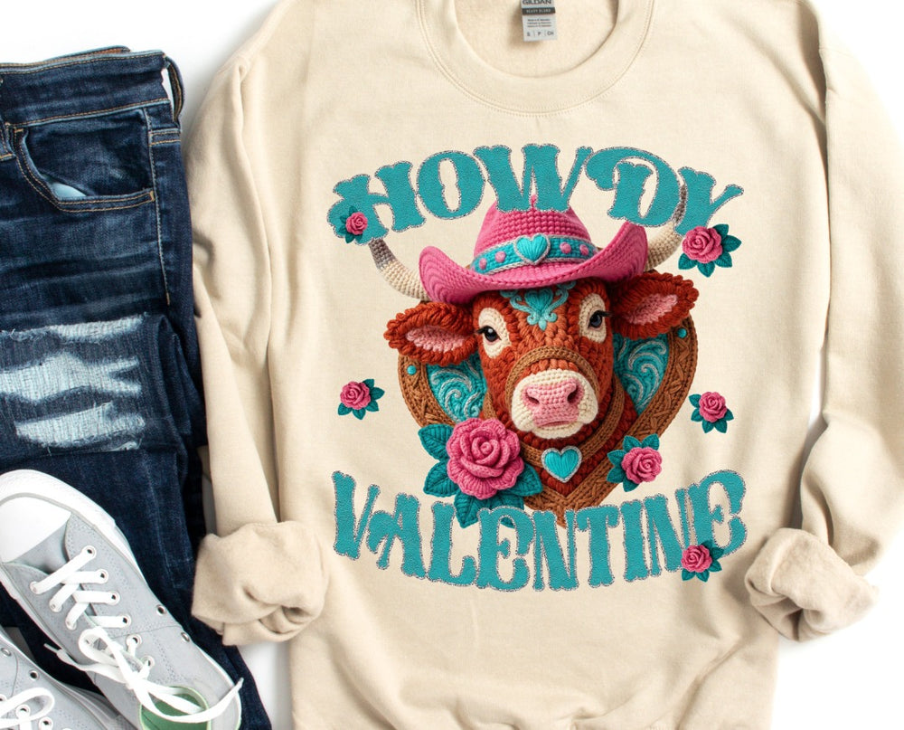Howdy Valentine Crochet Cow DTF transfer design – image 1