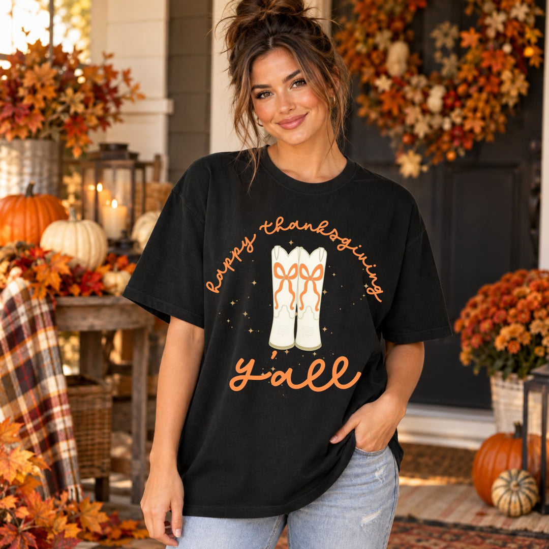 Happy Thanksgiving Y'all Boots Thanksgiving DTF transfer mockup