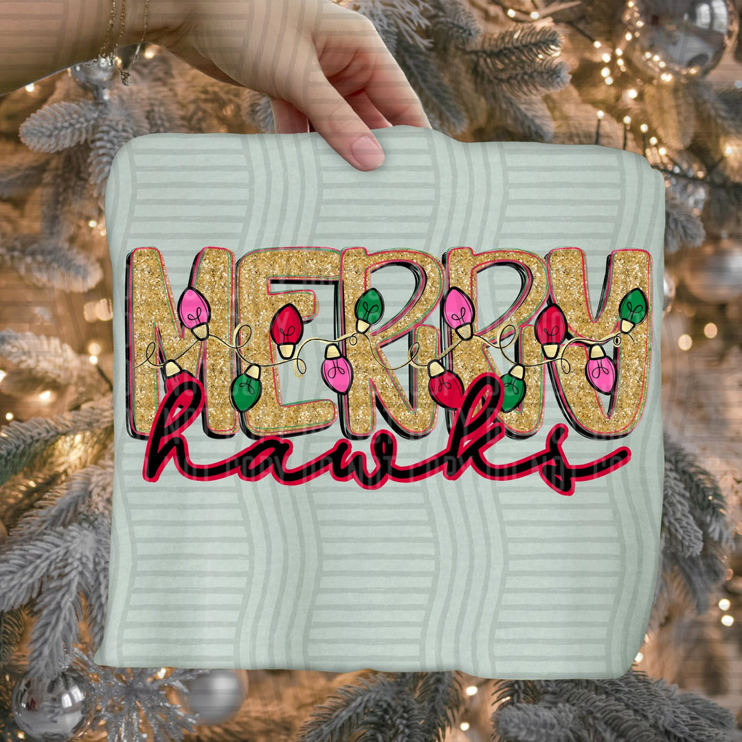 Hawks Merry Lights Mascots DTF transfer