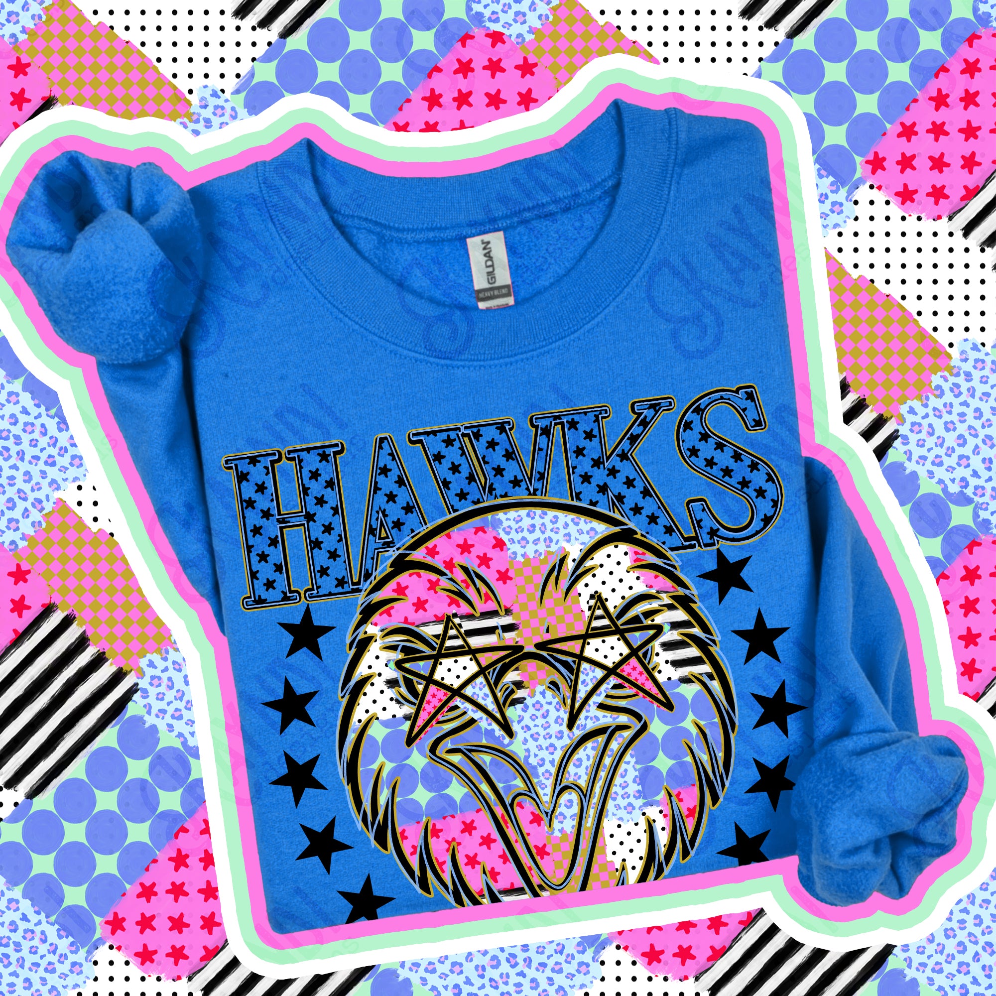 Patchwork Varsity Stars Mascots Hawks design