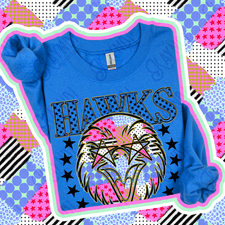 Hawks Patchwork Varsity Stars mascot DTF transfer