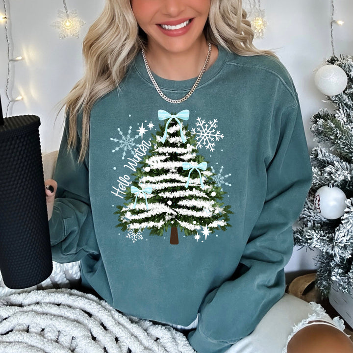 Hello Winter Snowy Tree DTF transfer – mockup