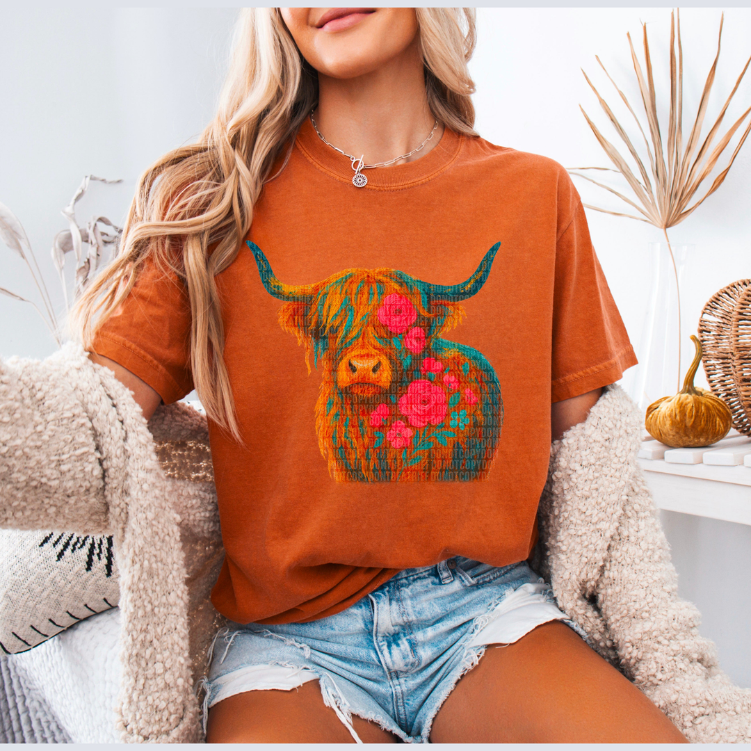 Highland Cow Floral – DTF Transfer – product image