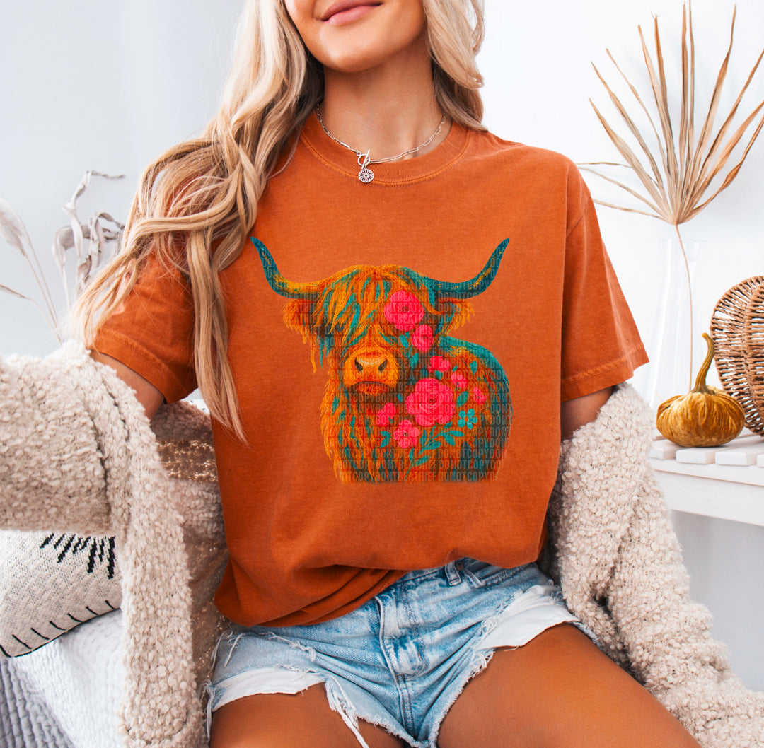 HIGHLAND COW FLORAL