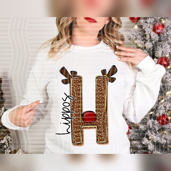 Hippos Deer Antler Initial Mascots DTF transfer