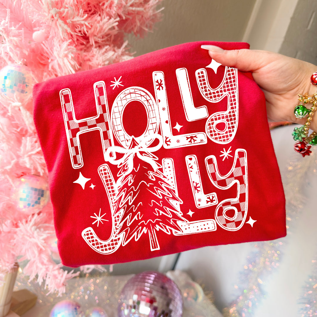 Holly Jolly Tree (White) DTF transfer – mockup
