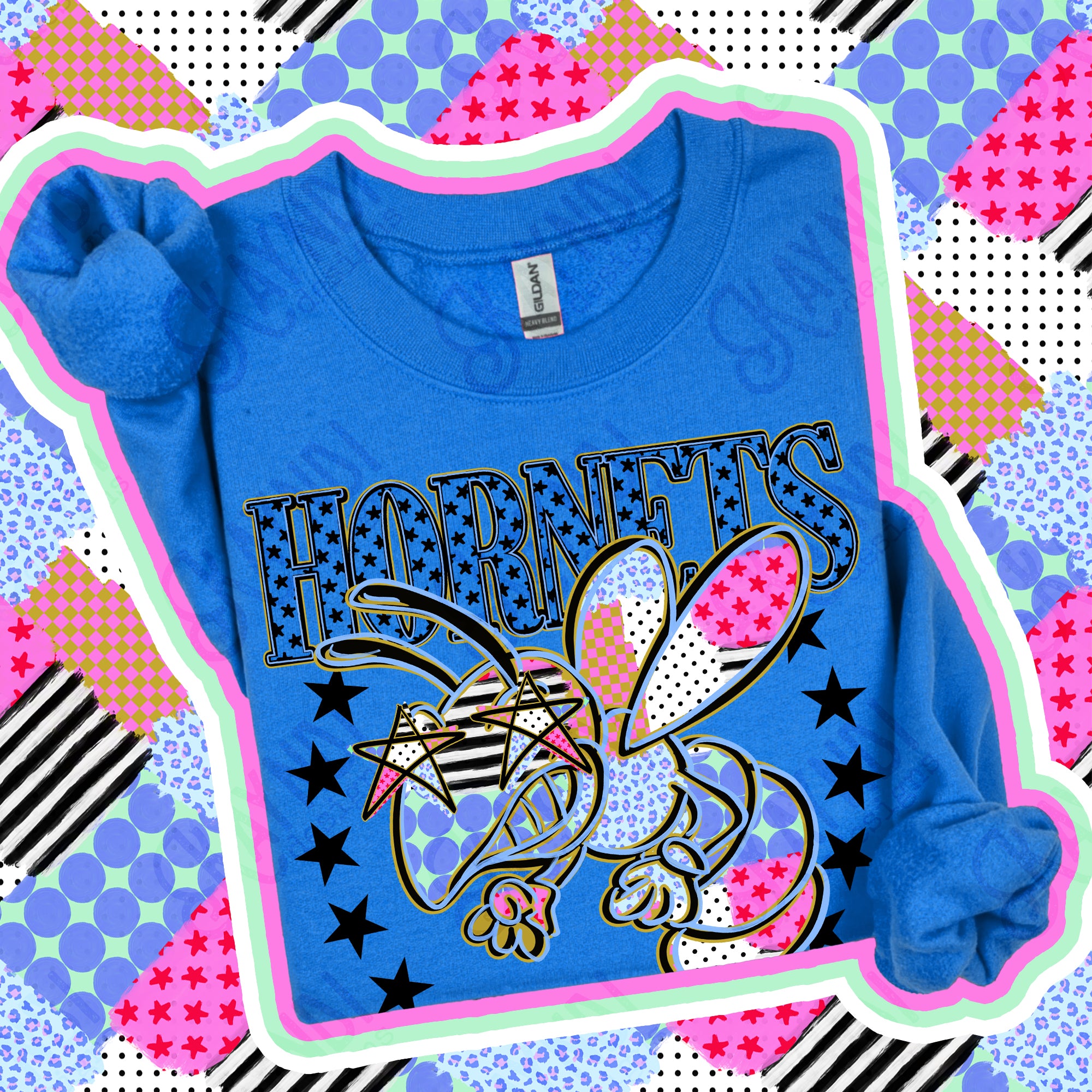 Patchwork Varsity Stars Mascots Hornets design