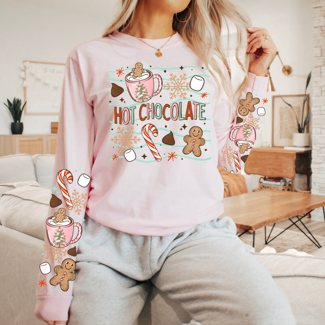 Hot Chocolate Wavy Lines front and sleeve DTF transfers – mockup