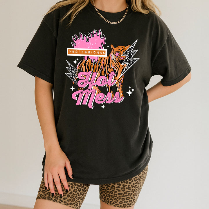 Professional Hot Mess Tiger (White) DTF transfer – mockup