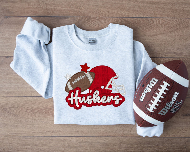 HUNKERS FOOTBALL AND HELMET FAUX APPLIQUE