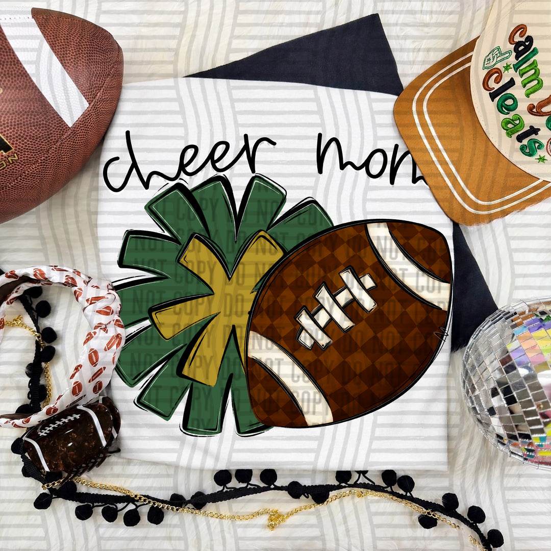 Cheer Mom DTF transfer in Hunter Green & Gold