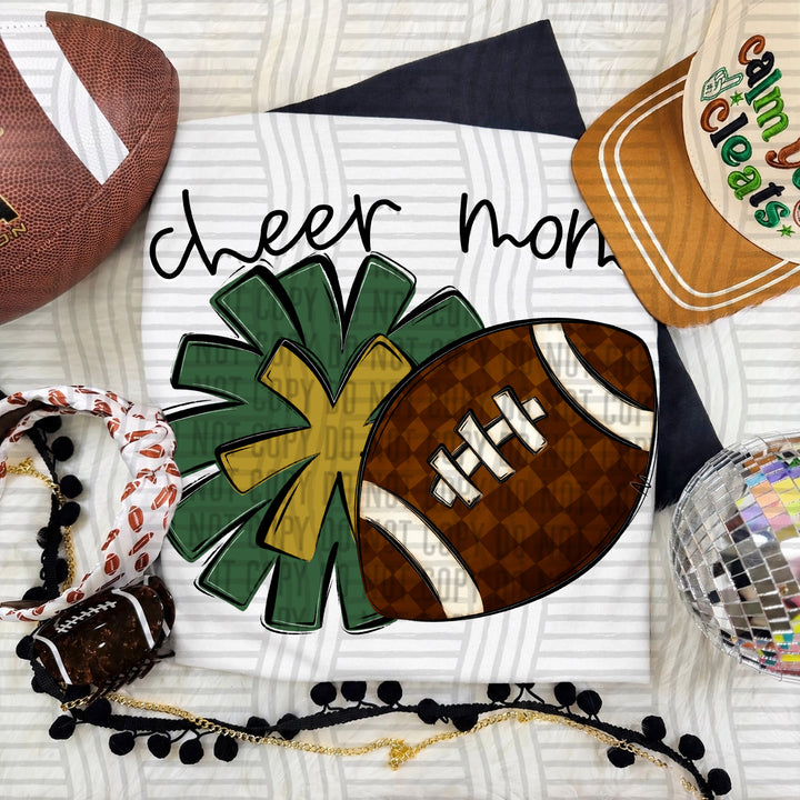 Cheer Mom DTF transfer in Hunter Green & Gold