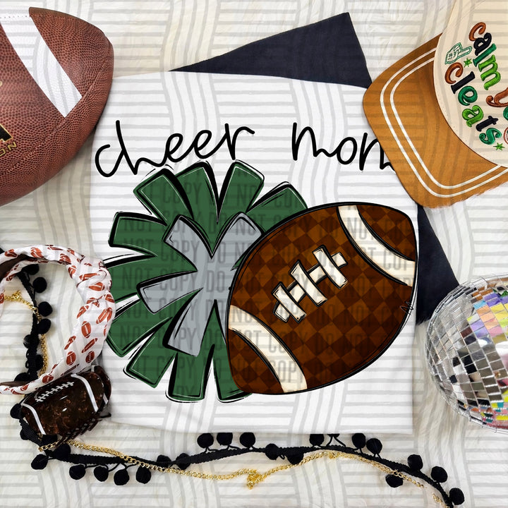 Cheer Mom DTF transfer in Hunter Green & Grey