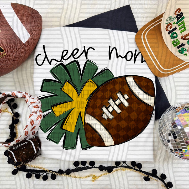 Cheer Mom DTF transfer in Hunter Green & Mustard